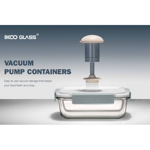 IKOO Wholesale Vacuum Glass Food Containers 370ml to 1050ml with Manual Pump