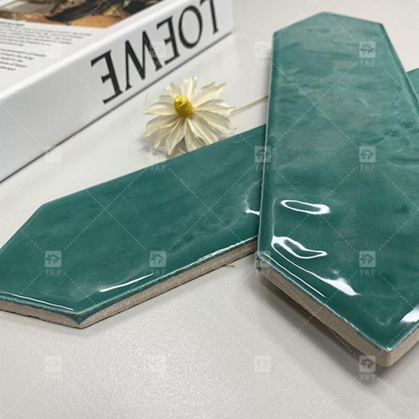 Art Hecho a mano Largo Hexágono azulejos de mosaico verde para la cocina del baño