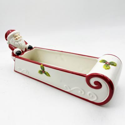 Porta de biscoitos de cerâmica pintada à mão Papai Noel Snowman Candy Bowl Decoração de casa festiva