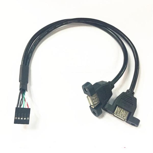 30cm Motherboard Internal 9pin Pitch 2.54mm to Dual Port USB 2.0 A Female Screw Lock Panel Mount Cable