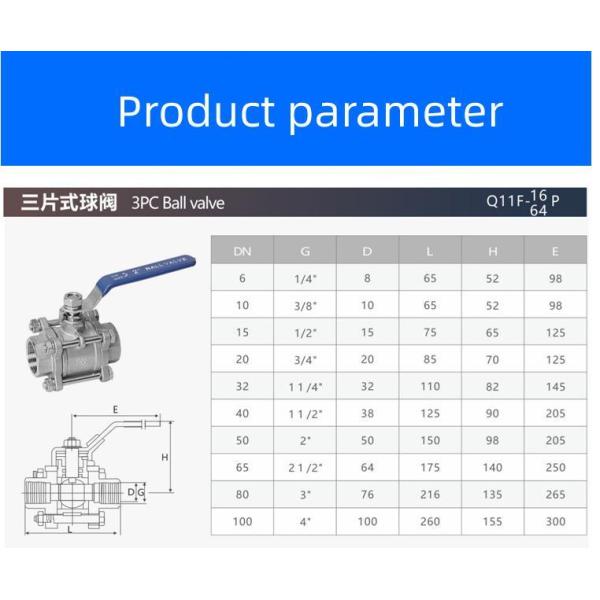 304/316 de acero inoxidable tubo de presión media con conexión roscada válvula de bola 3PC