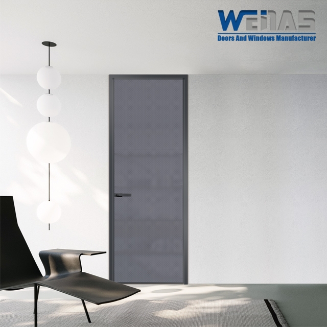 Simple Structure Waterproof Washroom Aluminium Door With Customized Art Glass 8mm