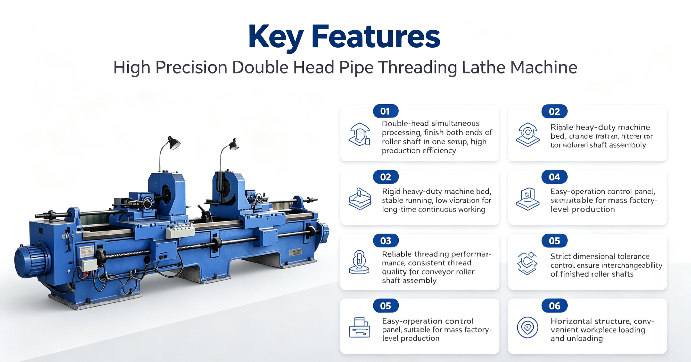 High Precision Double Head Pipe Threading Lathe Machine for Conveyor Roller Shaft Processing