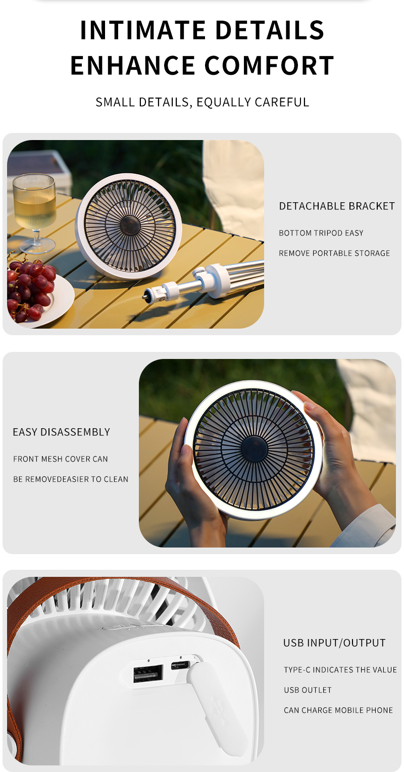 Desktop Fan Outdoor Essential Desktop Fan 10000mAh Long Battery Life Rechargeable Camping Fan with Remote Control and Light