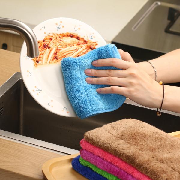 Kitchen Dish Cloths Dish Towels Super Absorbent Coral Fleece Cloth Premium Dishcloths Nonstick Oil Washable Fast Drying