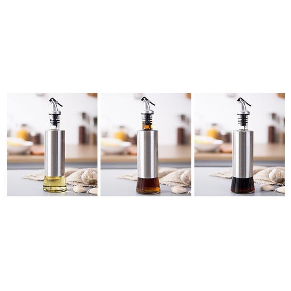 Metal les bouteilles d'huile en verre enfermantes avec Pourer/bouteille en verre au vinaigre acier inoxydable
