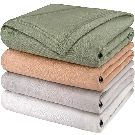 4-Pack Soft & Breathable Muslin Swaddle Blankets with Pine Color for Newborns