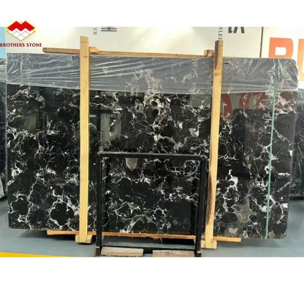 Modern Polished Black Rose Marble Big Slab Dining Table Set for Villa and Hotel Design