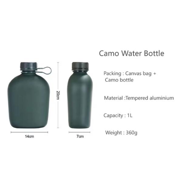 Camping Training Students Water Bottle Aluminum Body With Rubber Coated Matte Finish With Pouch Bag Shoulder Stripes