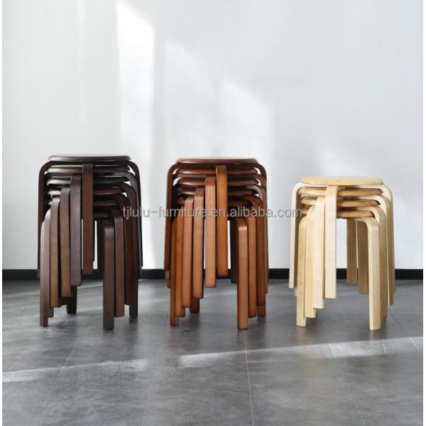 OEM Service Accepted Fashion Simple Stool Modern Household Small Round Solid Wood Stackable Chairs Wood Stool Curved Wood Stool