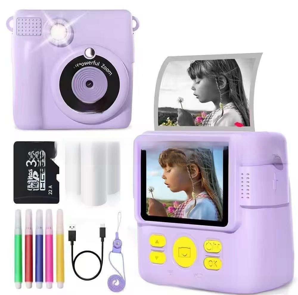 Instant Print Children's Digital Thermal Mini Camera with CMOS Sensor MicroSD Plastic 4K Video 2.4