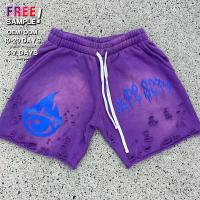 Shorts personnalisés Summer Puff Logo imprimé Shorts Rips lavés à l'acide Distressed Cut Edge Vintage Streetwear Casual Raw Hem Shorts Hommes