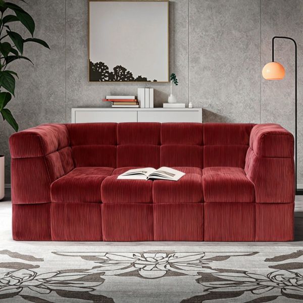 Customizable Modern White Tufted Rectangle Sofa Compressed Sponge Fabric for Office Living Room Villa for School Furniture