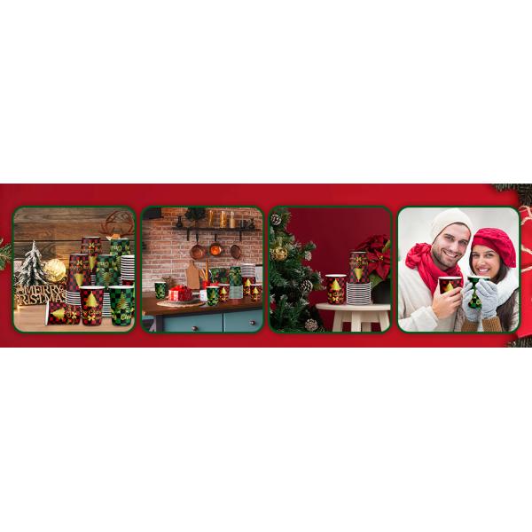 12 Oz Christmas Paper Cups Disposable Coffee Cups, Red Green Coffee Cup Christmas Holiday Party Supplies