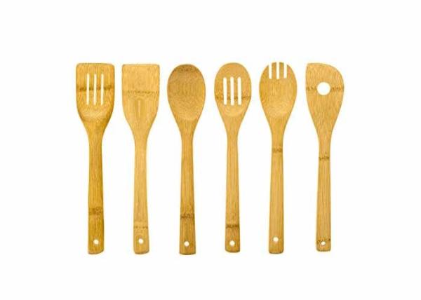 Organic Antimicrobial Wooden Kitchen Cooking Tools Spoons Spatulas Natural Bamboo Color