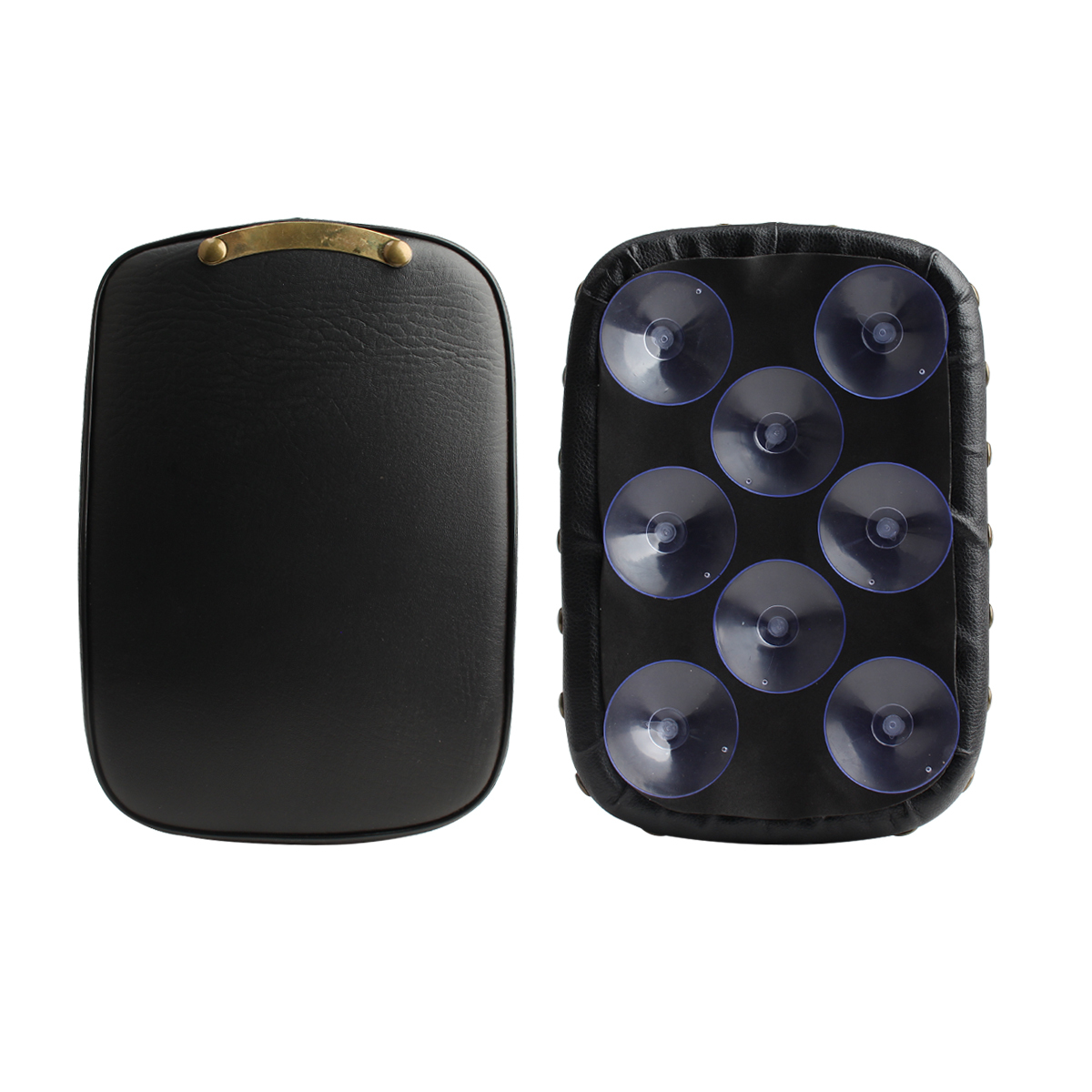 Motorcycle seat, black and brown vintage studded rear seat cushion, rear passenger cushion seat, 8 suction cups, for Harley Sportster Dyna Custom Chopper.