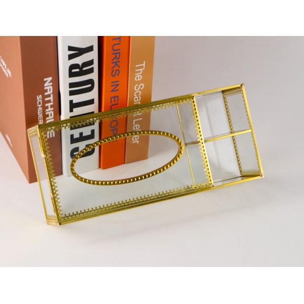 luxury creative three grid brass glass tissue box European home office hotel desktop dust tissue paper box