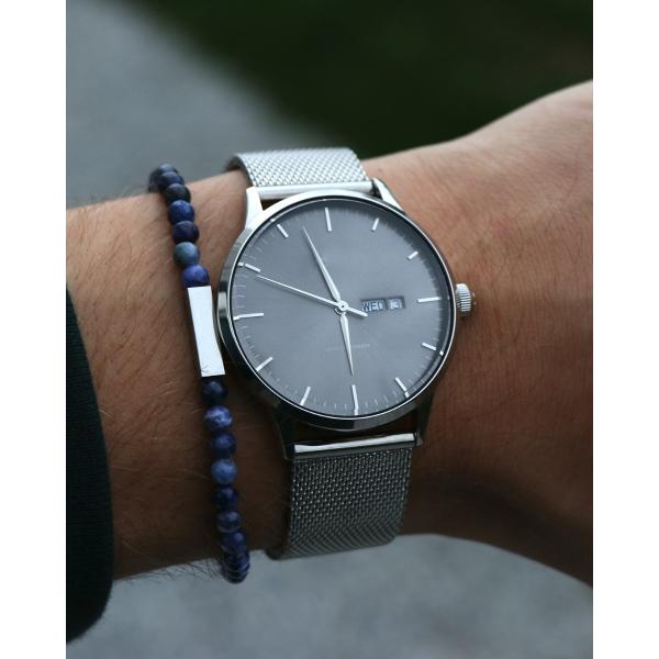 Grey CD Grain Dial Mens Leather Dress Watch Swiss Quartz Movement With Date