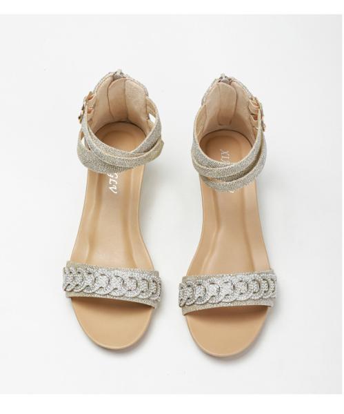 BS172 Fashion Sandals Women'S European And American Rhinestone Cross Strap Back Zipper Wedge Heel Mid-Heel Women'S Shoes