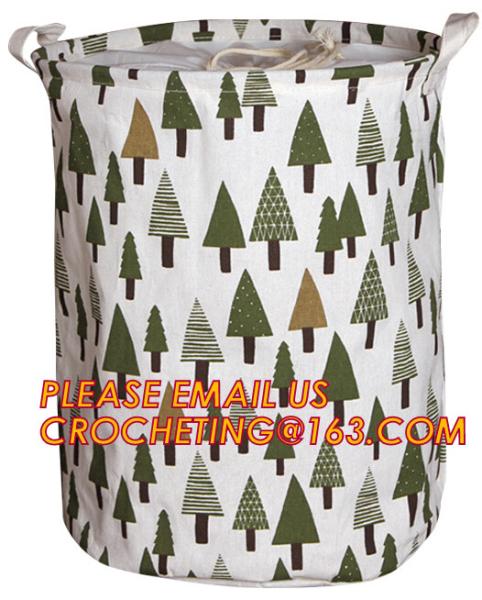Organize Storage Natural Canvas Clothes Basket, Cute Round Canvas Bathroom Clothes Storage Basket Hamper Tote Bag/ Stora