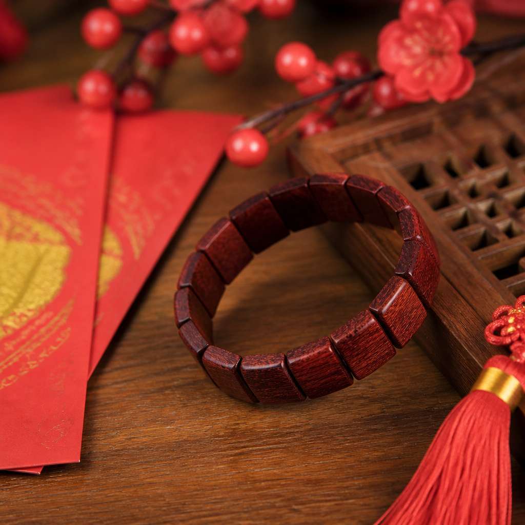 Handmade Natural Dragon Blood Wood Taoist Bracelet with Translucent Glow and Hand-Polished Beads