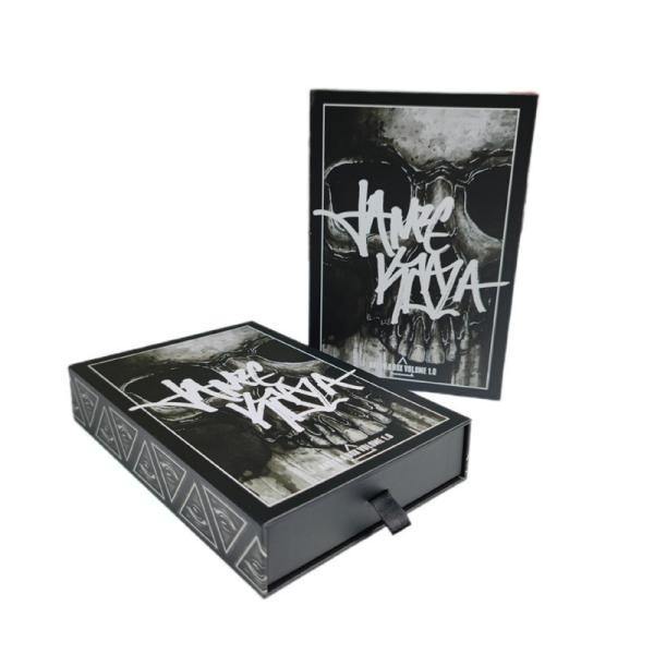Custom Logo Skull Bone Drawer Box Sliding Black 4x6 Print Post Card Packaging Gift Box