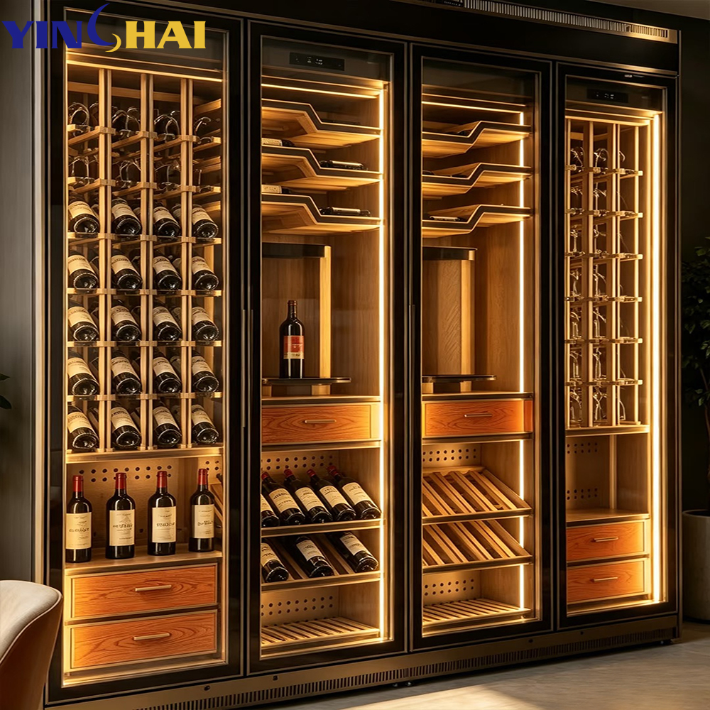 Dining Room Wine Cabinet Wood Grain Glass Door Wine Cooler