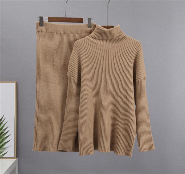 Women s Sweaters for Outdoor Activities with Free Pullover Closure Type Half skirt high neck sweater set