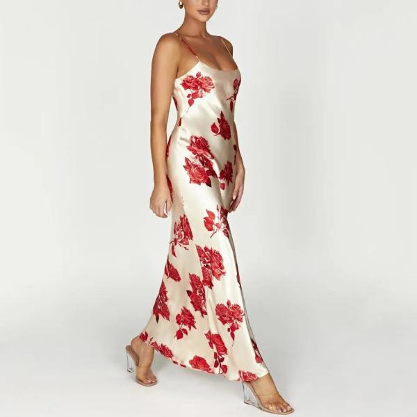 Custom Ladies Floral Casual Dress Long Summer Floral Maxi Satine Dress