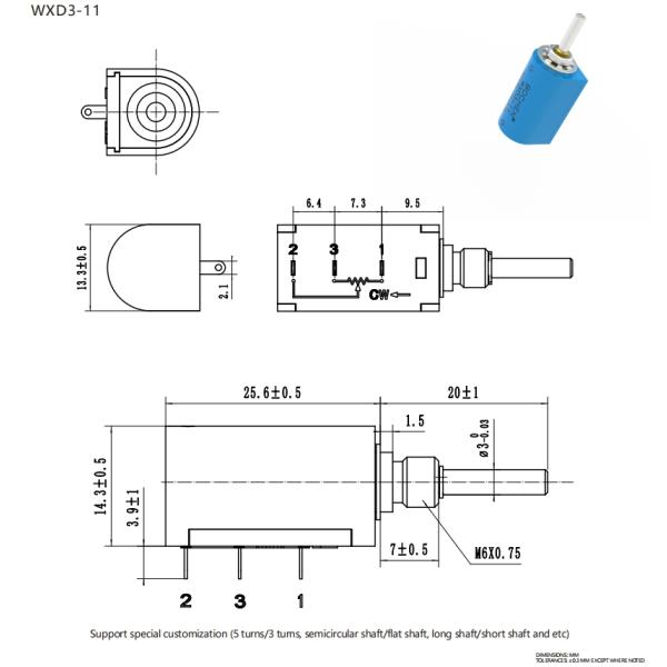 Общий WXD3-11 Wirewound Multiturn Potentiometer 500k 5k Ом