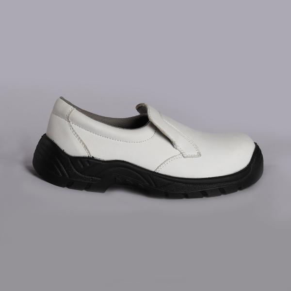 Unisex Low Cut Safety Shoes Smash Resistant Comfortable EVA Metal Eyelets White Upper Black Outsole
