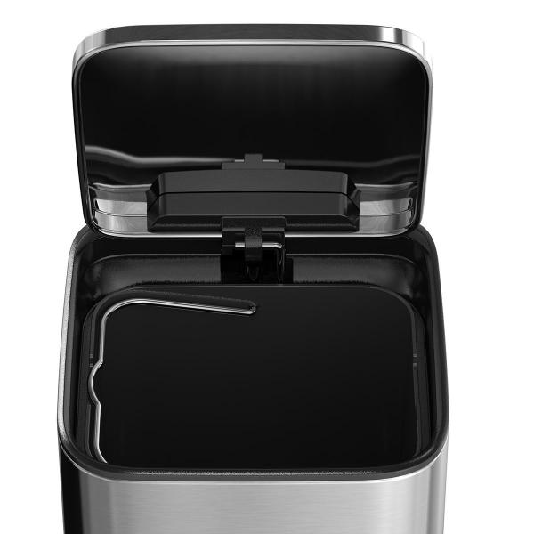 Rolling Cover Type Stainless Steel Soft Close Pedal Trash Can for Bathroom Rectangle Defender Series Waste Bin in Silver