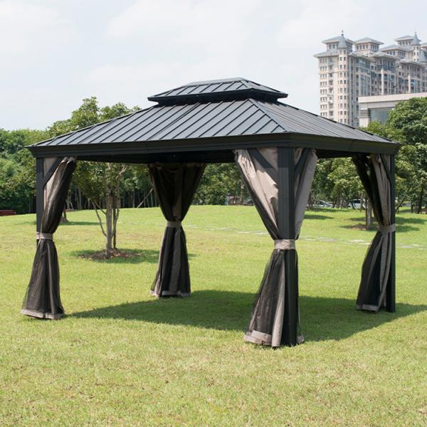 PVC Coated Iron Gazebo Quad Pop Up Gazebo With Sides Steel Frame