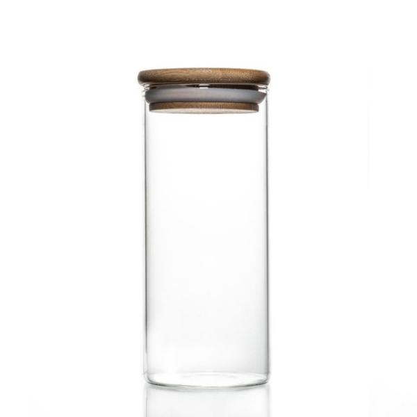 Custom Design Jar Food Storage Canister Transparent Borosilicate Glass With Bamboo Cover