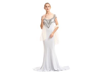 Elegant White Tassels Beading Long Evening Gown Dress For Ladies