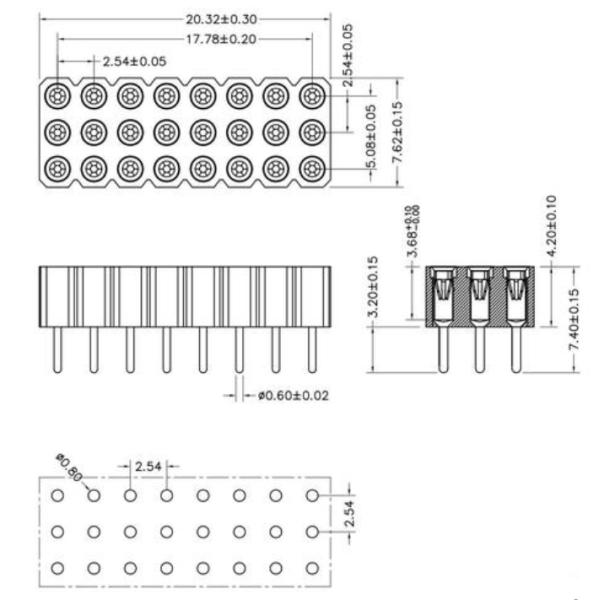 3x27P 2.54 Mm Pitch Female Pin Connector IC  2.54 Mm Female Header Strip