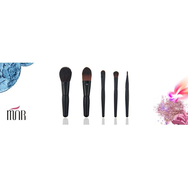 Black Natural Travel 5 Piece Makeup Brush Set With Zipper Bag , Goat Hair