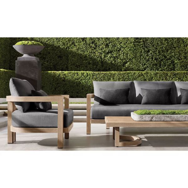 Modern Outdoor Leisure Teak Wood Sofa Hotel Terrace Garden Soft Couch Set