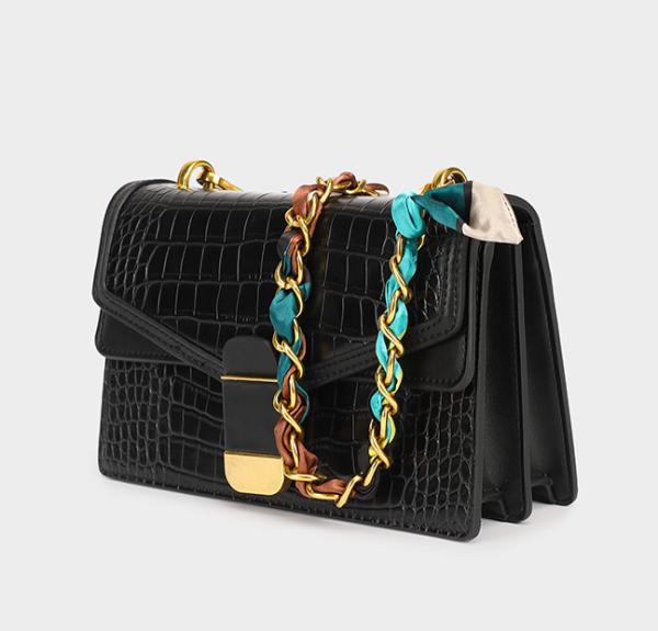 Removable Strap PU Shoulder Bag 23cm 9cm Black Crocodile Shoulder Bag
