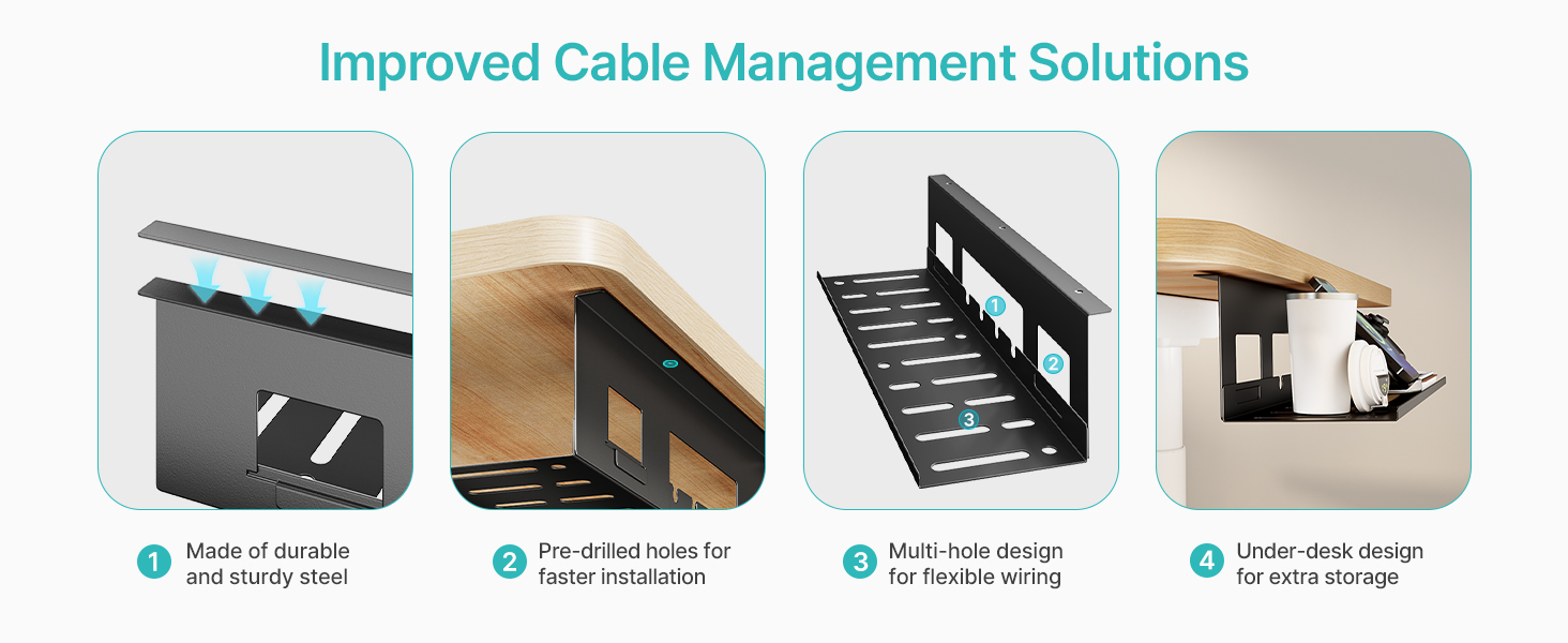 Cable Management Under Desk Easy under-table mounting cables organizer for clean tidy office home workspace