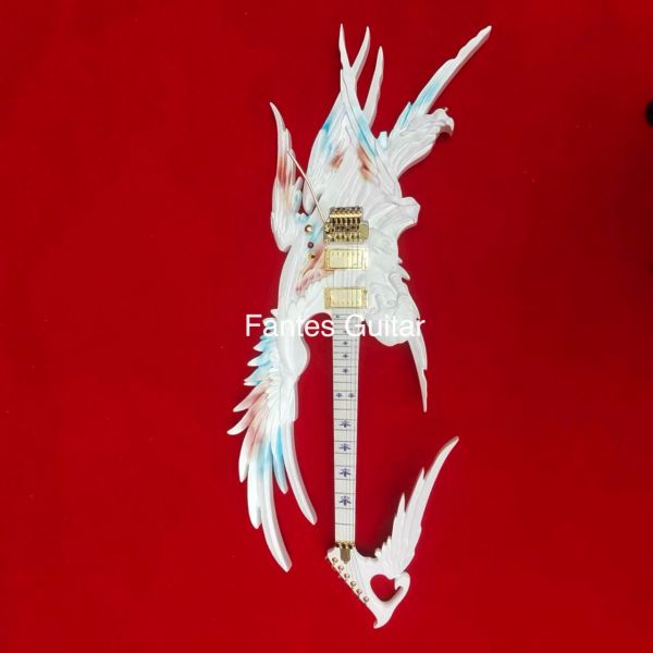 Custom Handcarved Angel Electric Guitar in White with LED Light, ONLY ONE IN STOCK