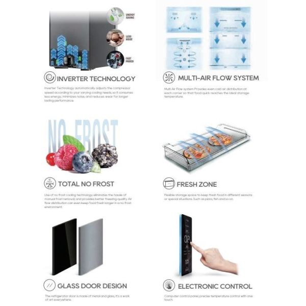                    No Frost Top Freezer Multi-Air Flow System Glass Door Refrigerator Bcd-338W              