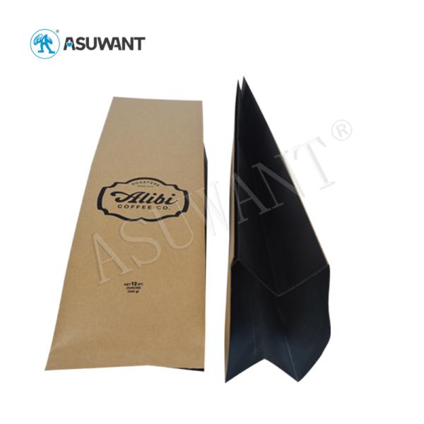 Kraft Paper PE PET Coffee Tea Bags Flat Bottom Biodegradab With Degassing Valve