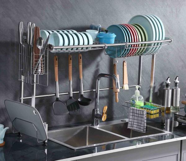 12Inch Width Adjustable Over Sink Dish Rack SUS304 Material 23 Inch Height