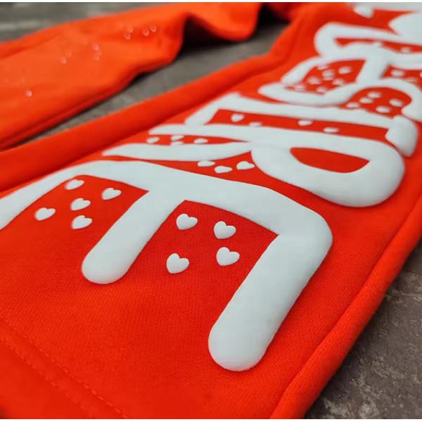 Custom Rhinestone Puff Print Sweat Pants Joggers Vintage Acid Wash Flared Sweatpants Men