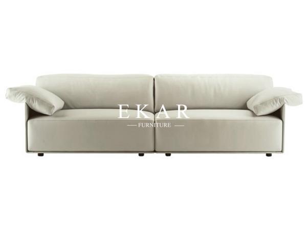 European Modern Style World Class Living Room Furniture Off-white and Brown Fabric and Leather Sectional Sofa Sets