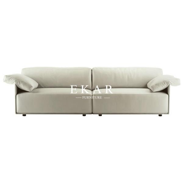 European Modern Style World Class Living Room Furniture Off-white and Brown Fabric and Leather Sectional Sofa Sets