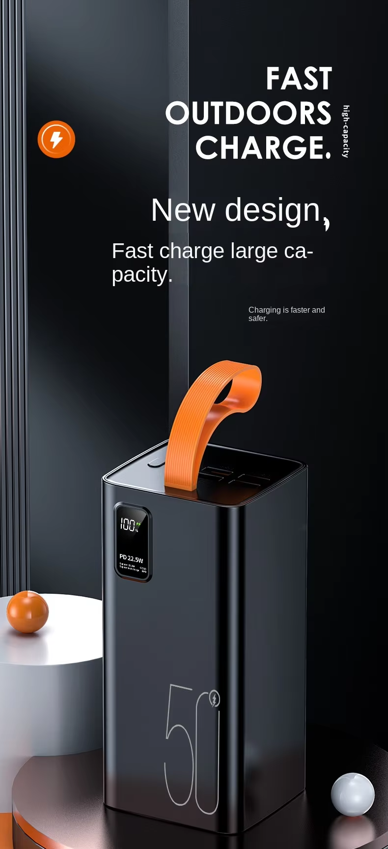 Mobile Wired Power Bank 30000mAh 50000mAh LED USB Fast Charging Portable Charger