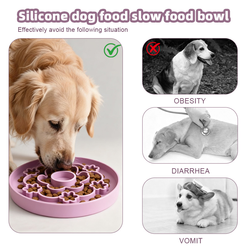Anti-Choking Eco-friendly Silicone Solid Pattern Slow Feeder Dog Bowl with Suction Cup for Dogs