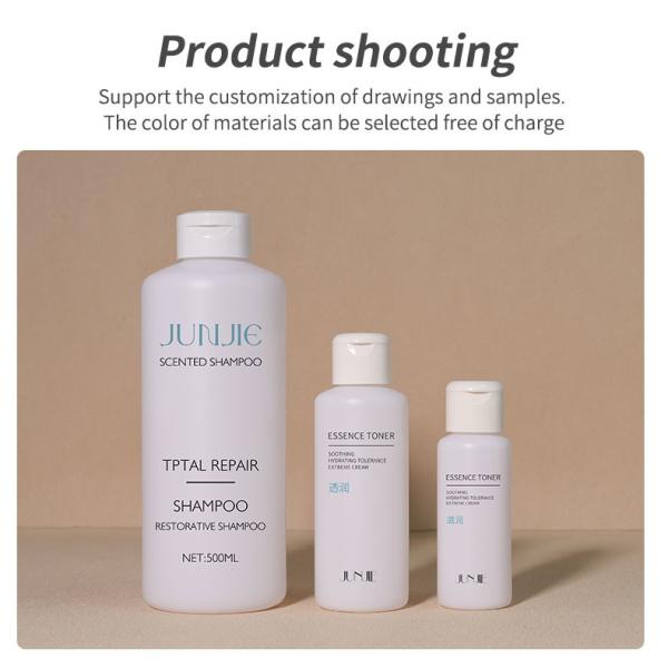 Botella de champú de plástico PET con bomba y tapa abatible de 60 ml, 120 ml y 500 ml para envasado de loción corporal y cosméticos